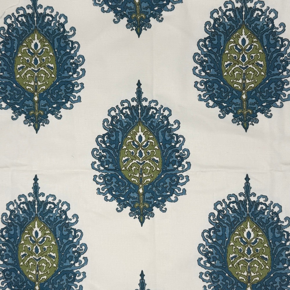 Alfred Shaheen Westminster Blue Olive Medallion Fabric Suburban Home Duralee